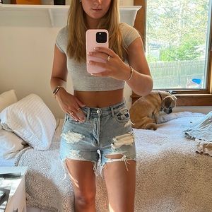 American Eagle Distressed Light Wash Jean Shorts